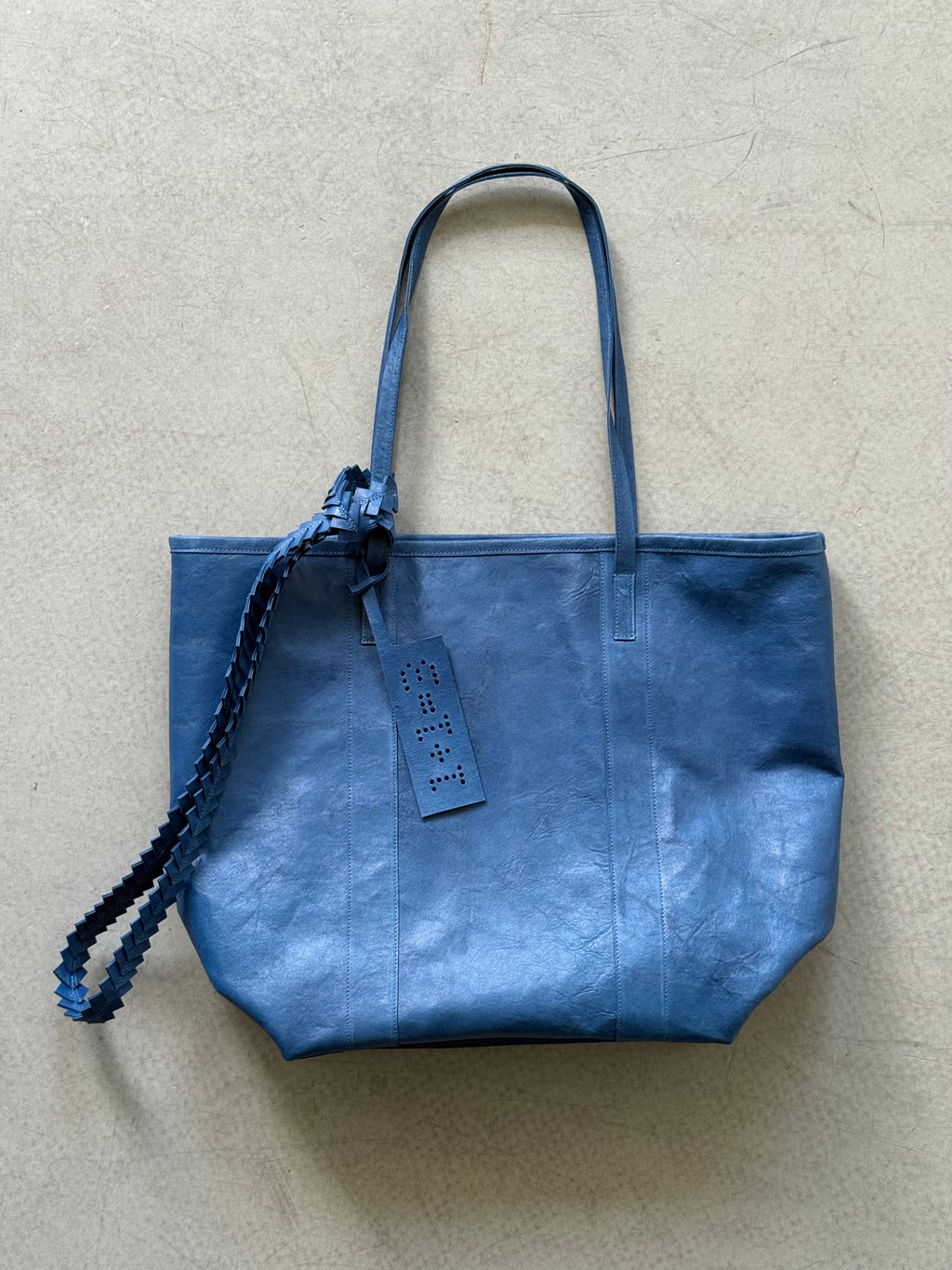 cobalt blue leather tote