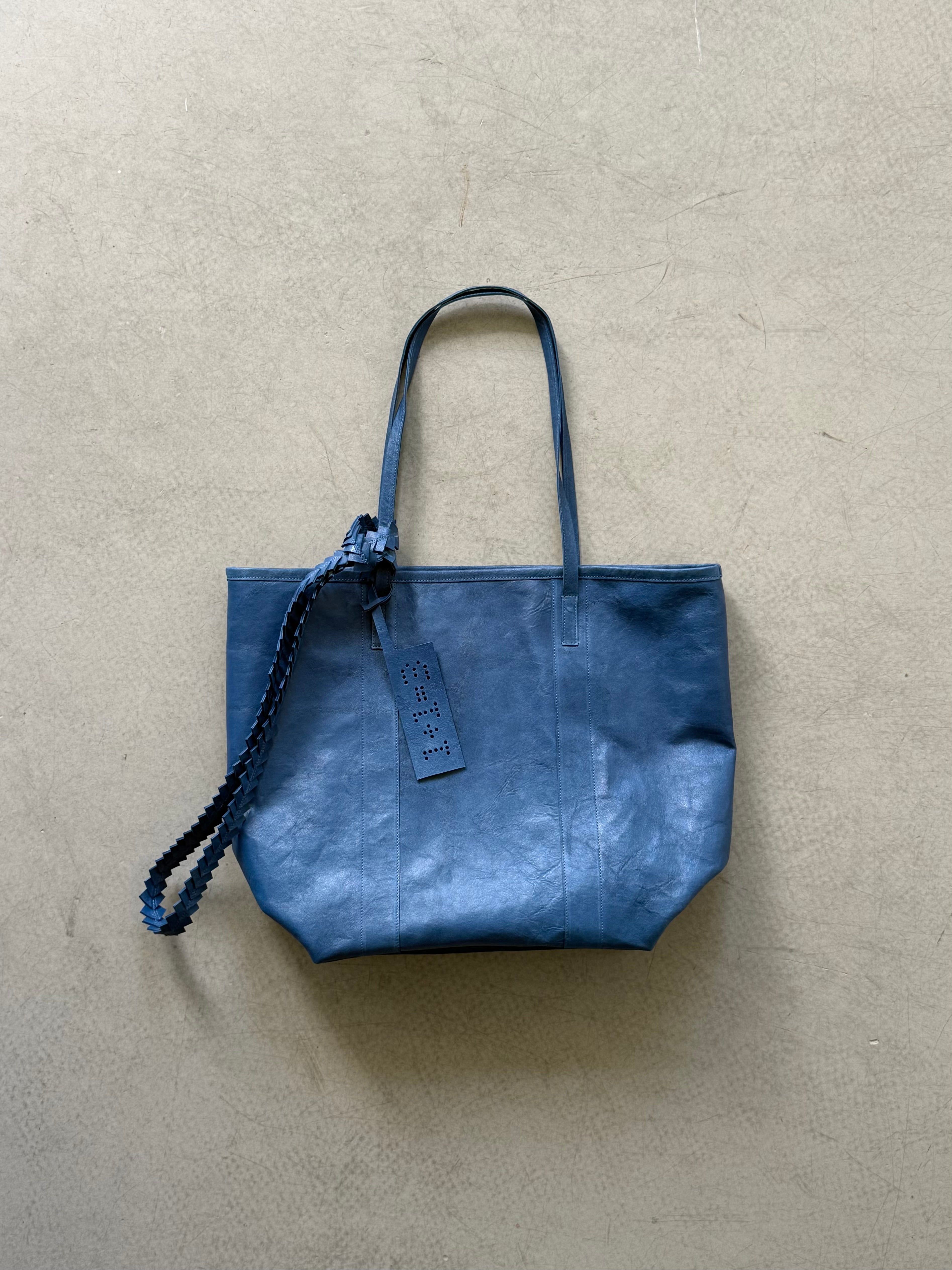 cobalt blue leather tote