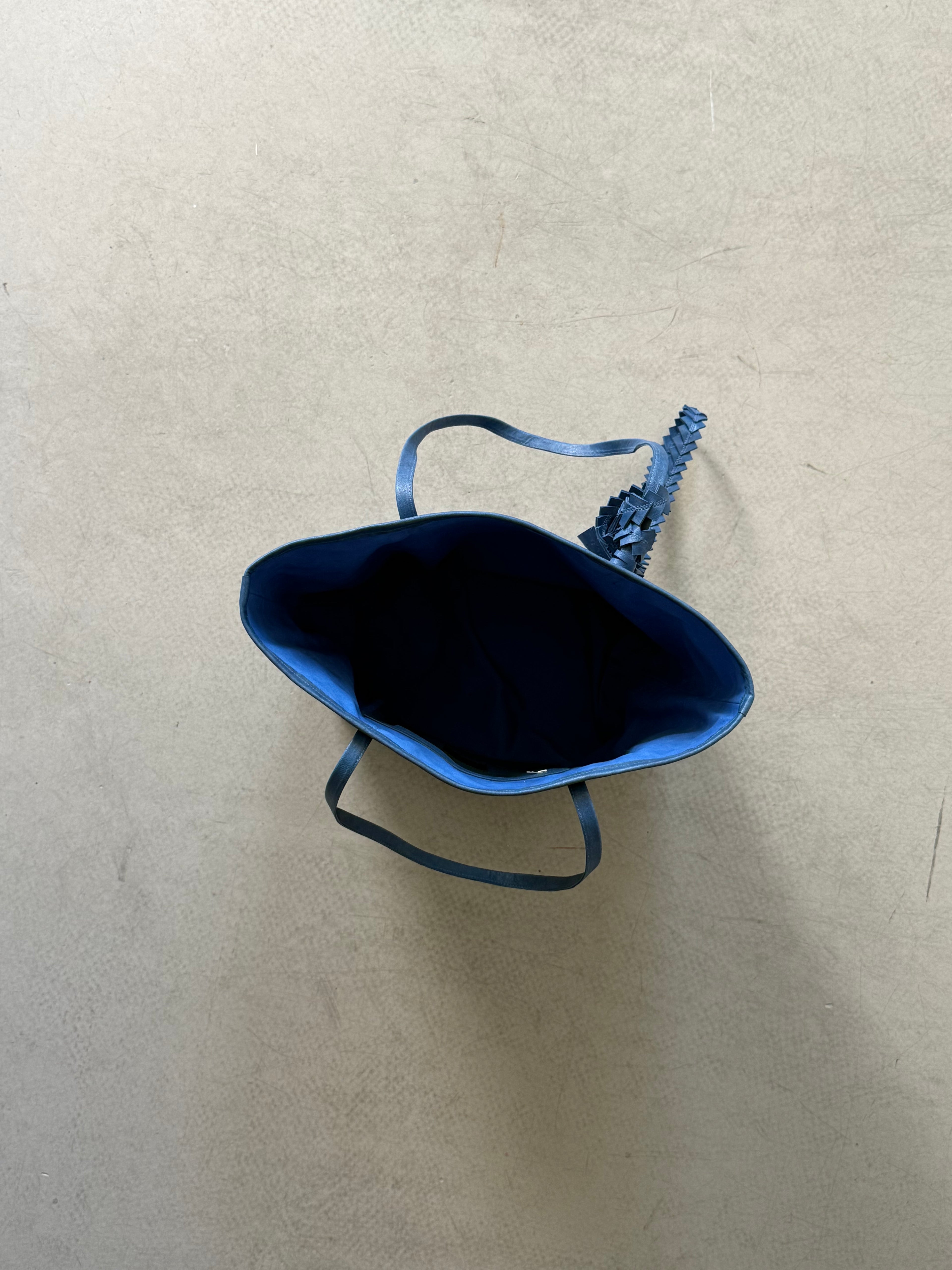 cobalt blue leather tote