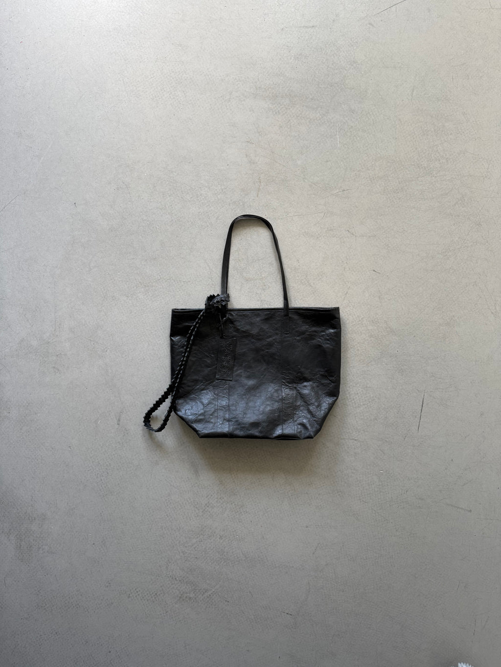 black leather tote bag