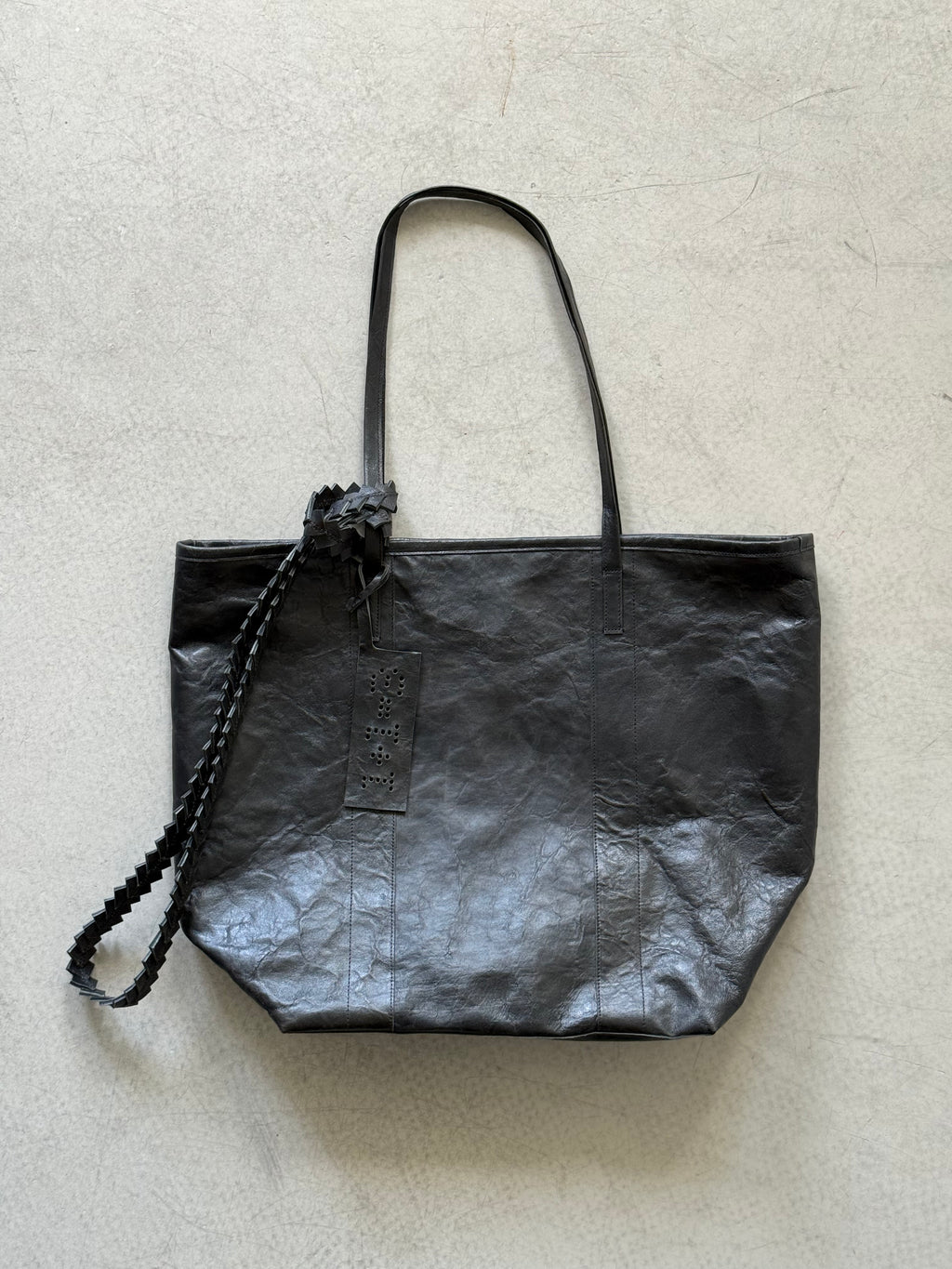 black leather tote bag