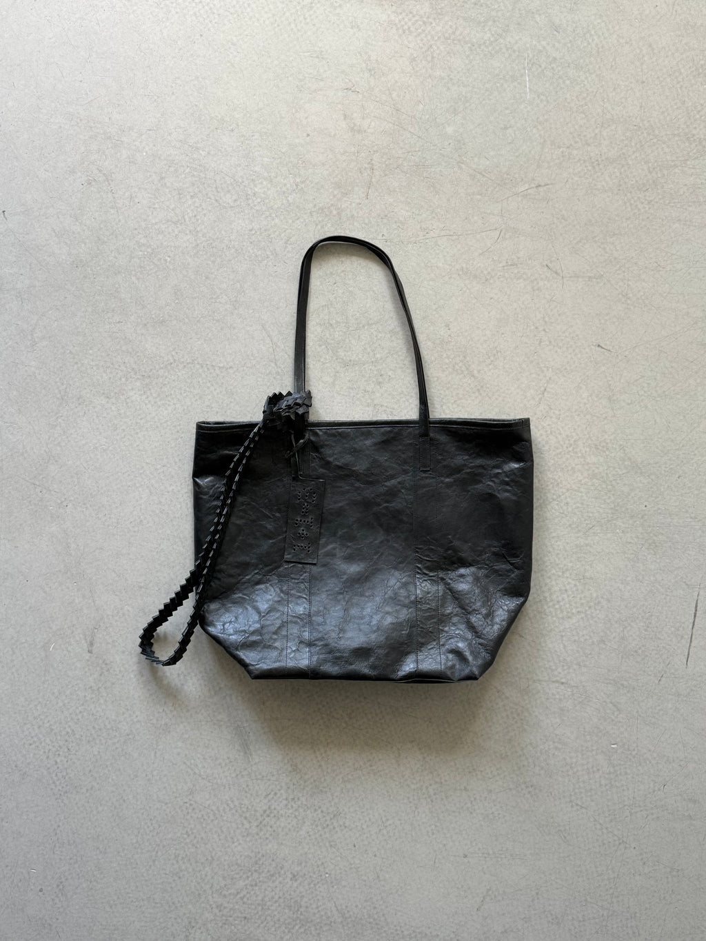 black leather tote bag