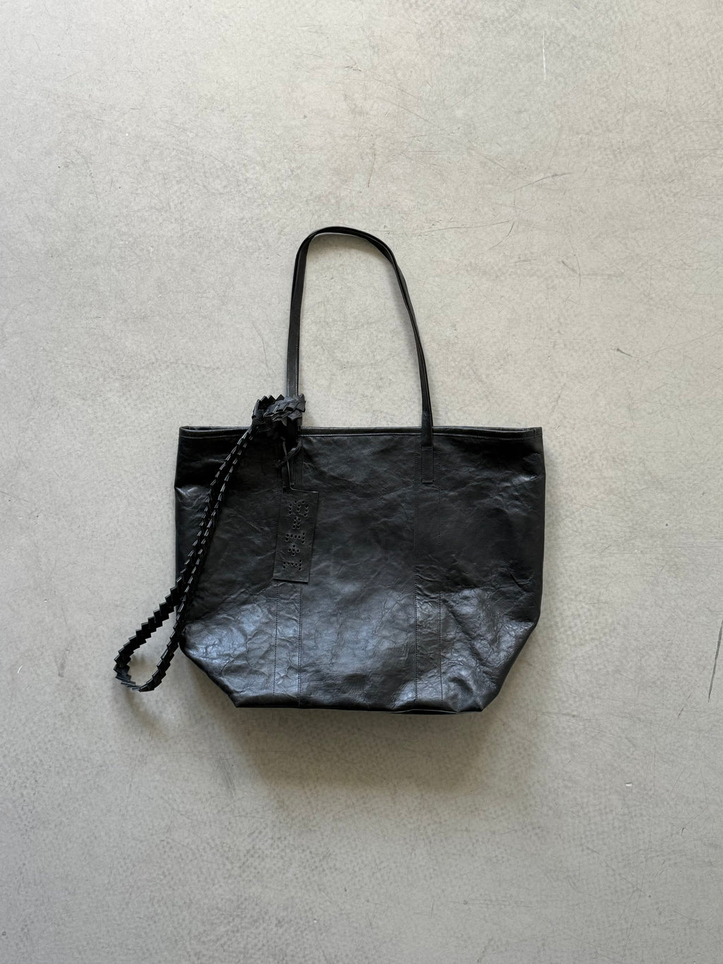 black leather tote bag