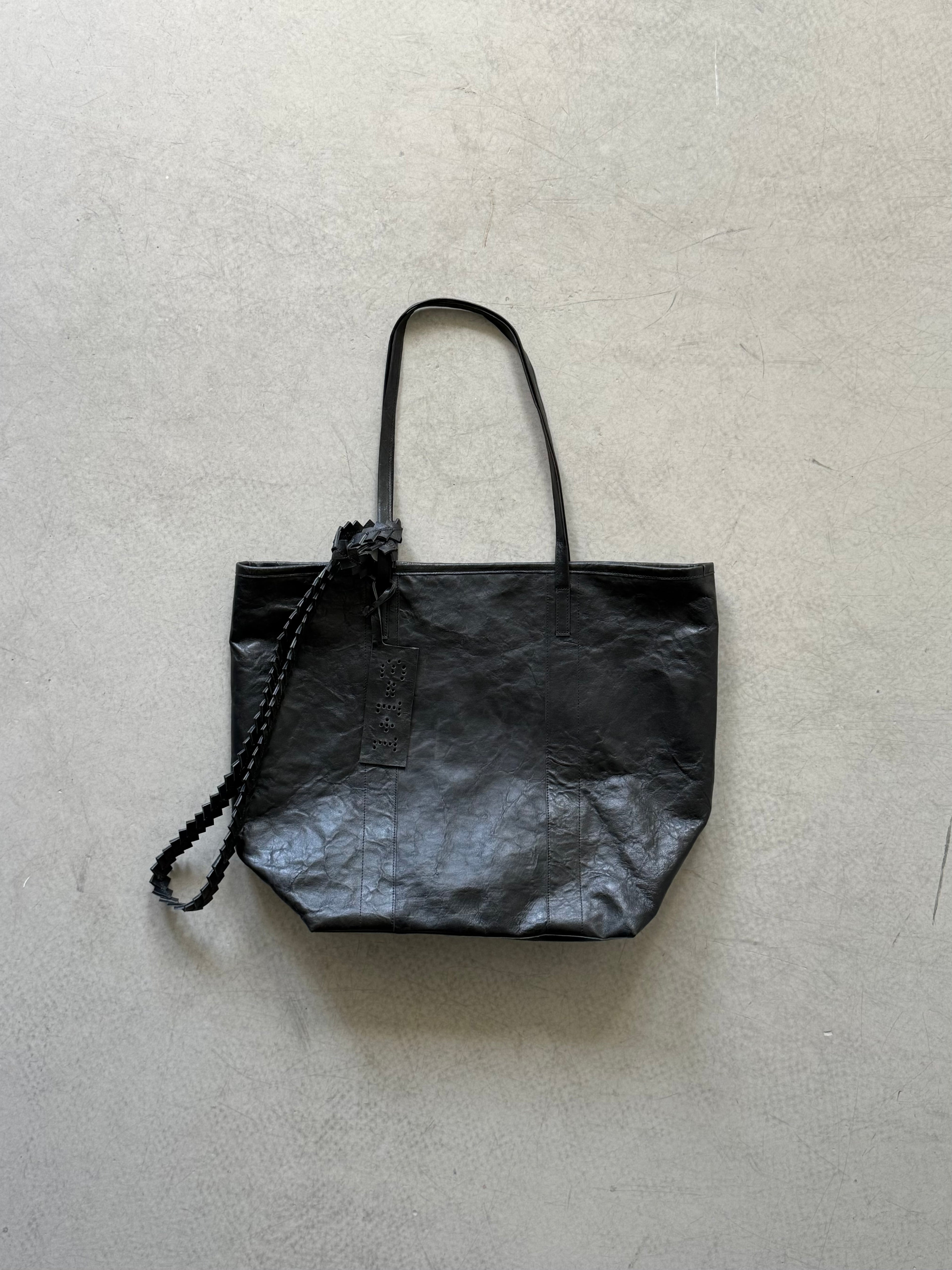 black leather tote bag