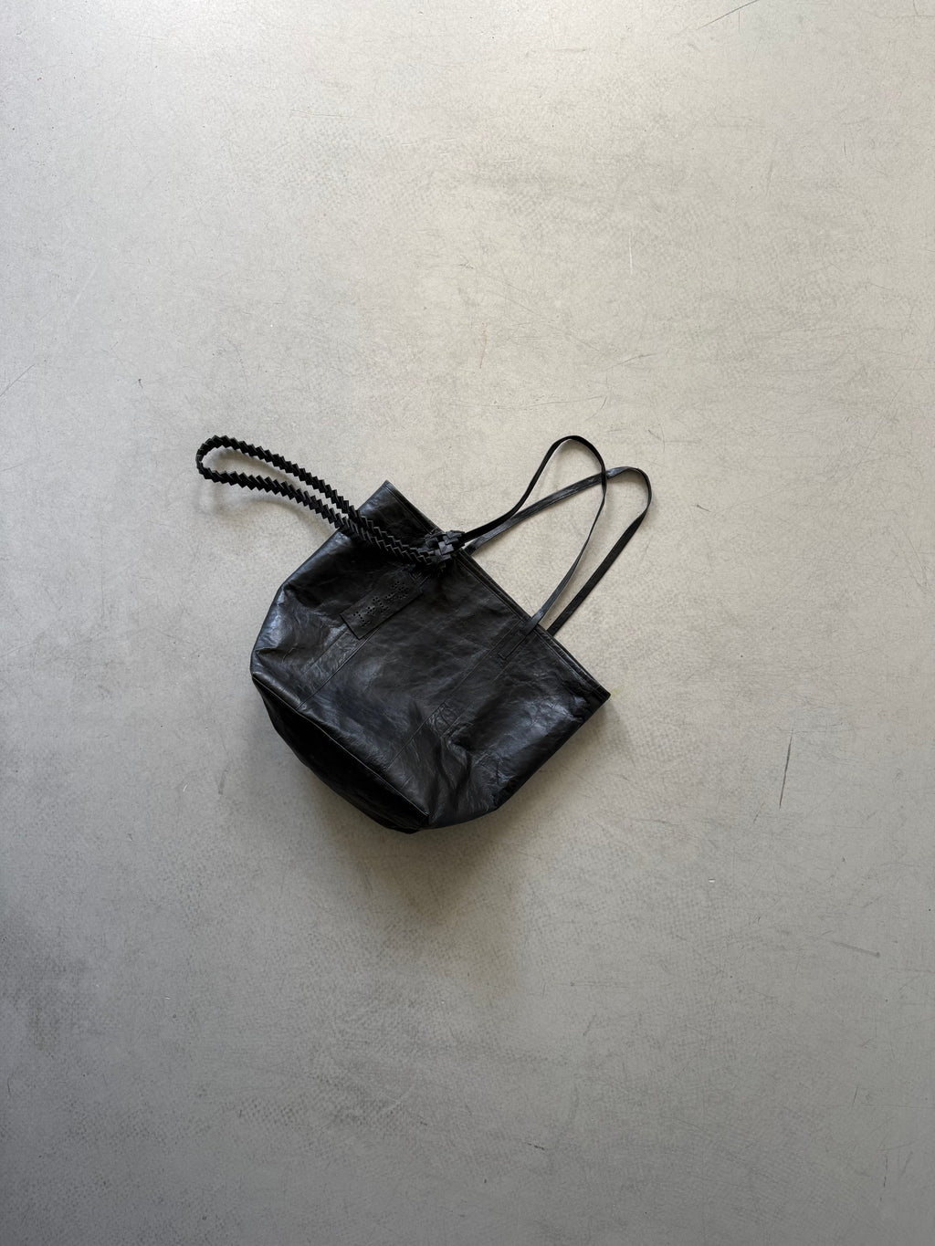 black leather tote bag