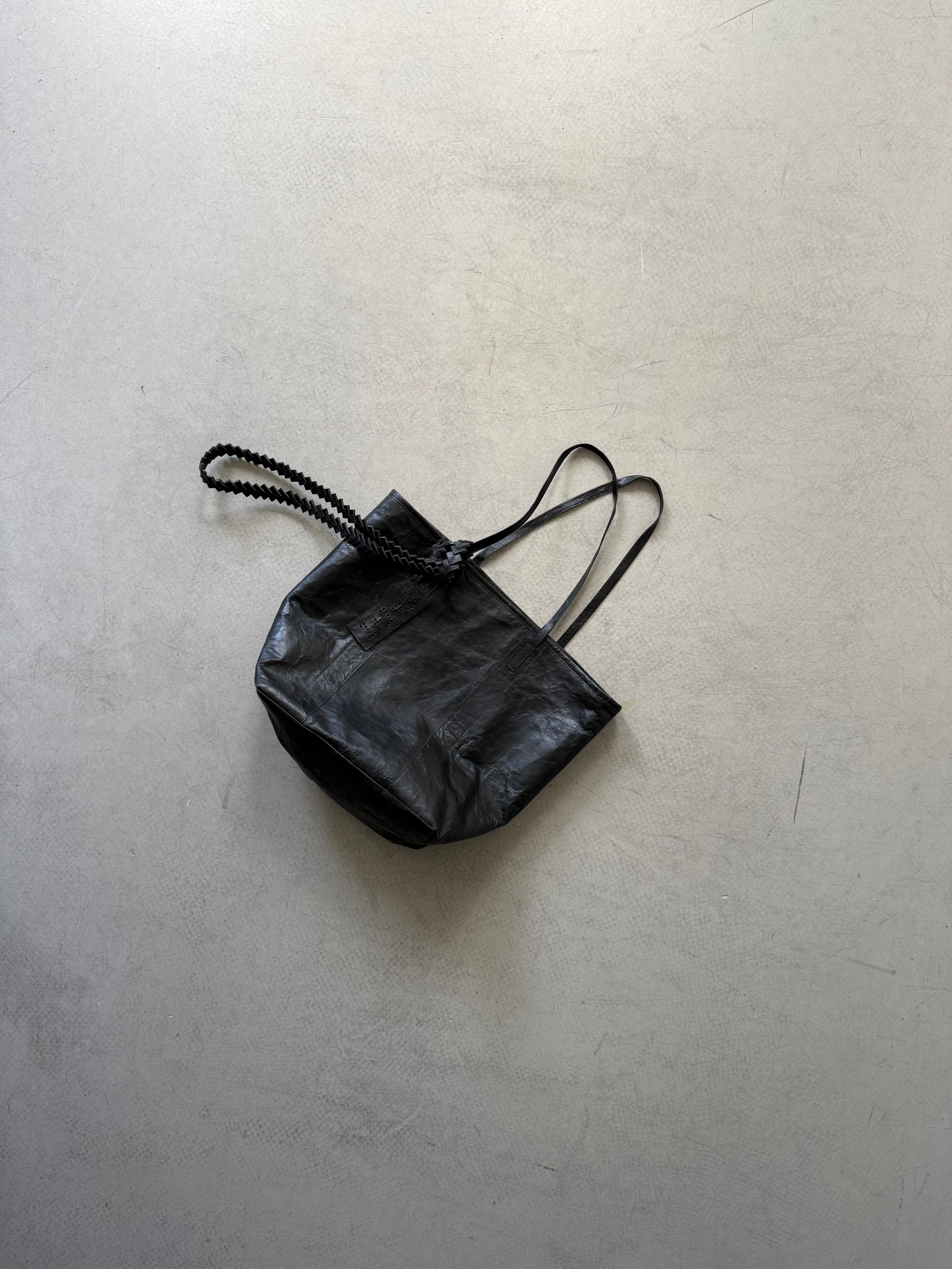 black leather tote bag