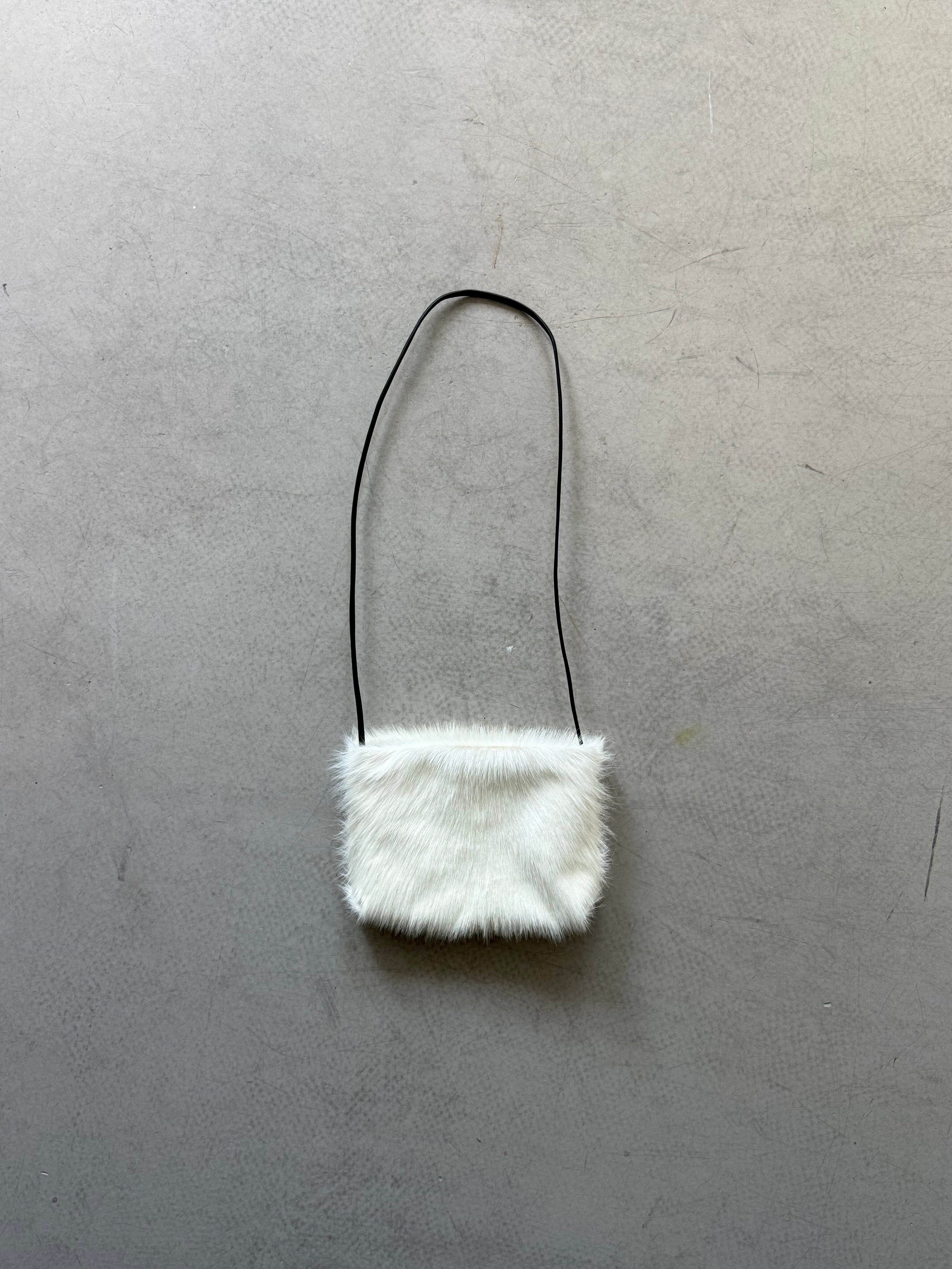 white goat fur crossbody bag