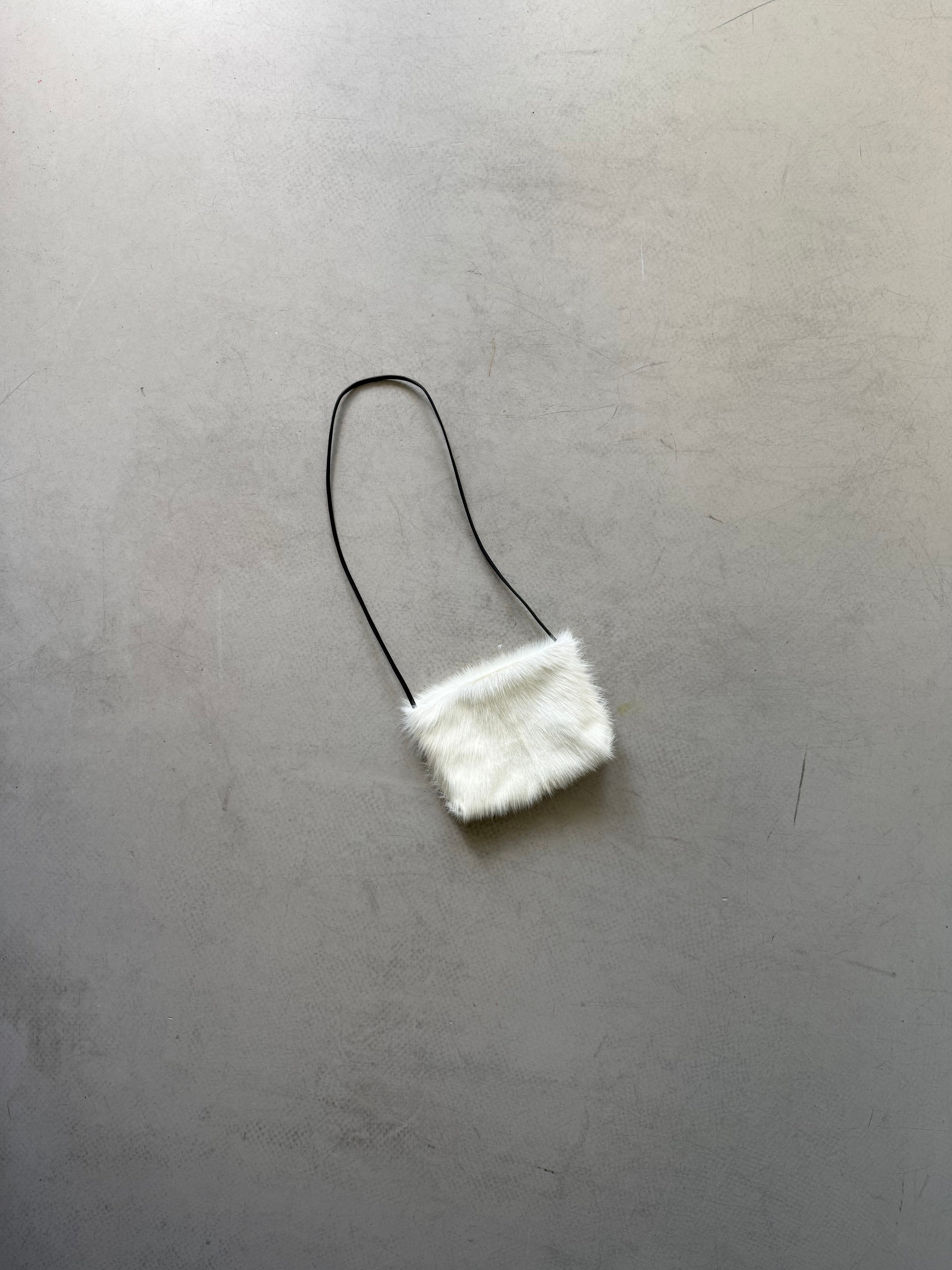 white goat fur crossbody bag