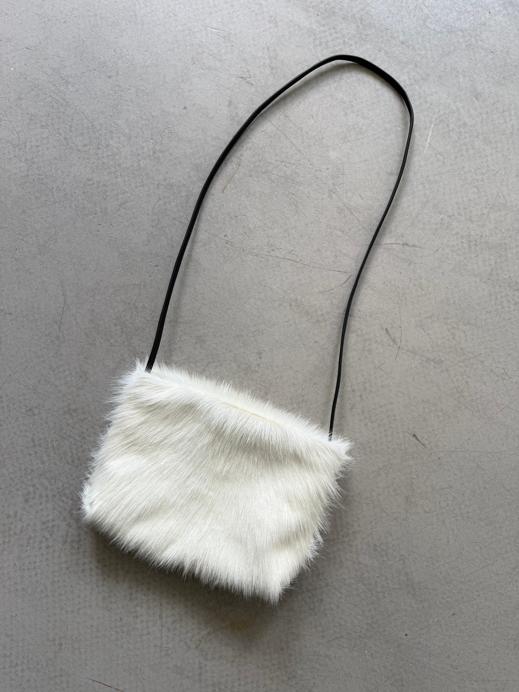 white goat fur crossbody bag