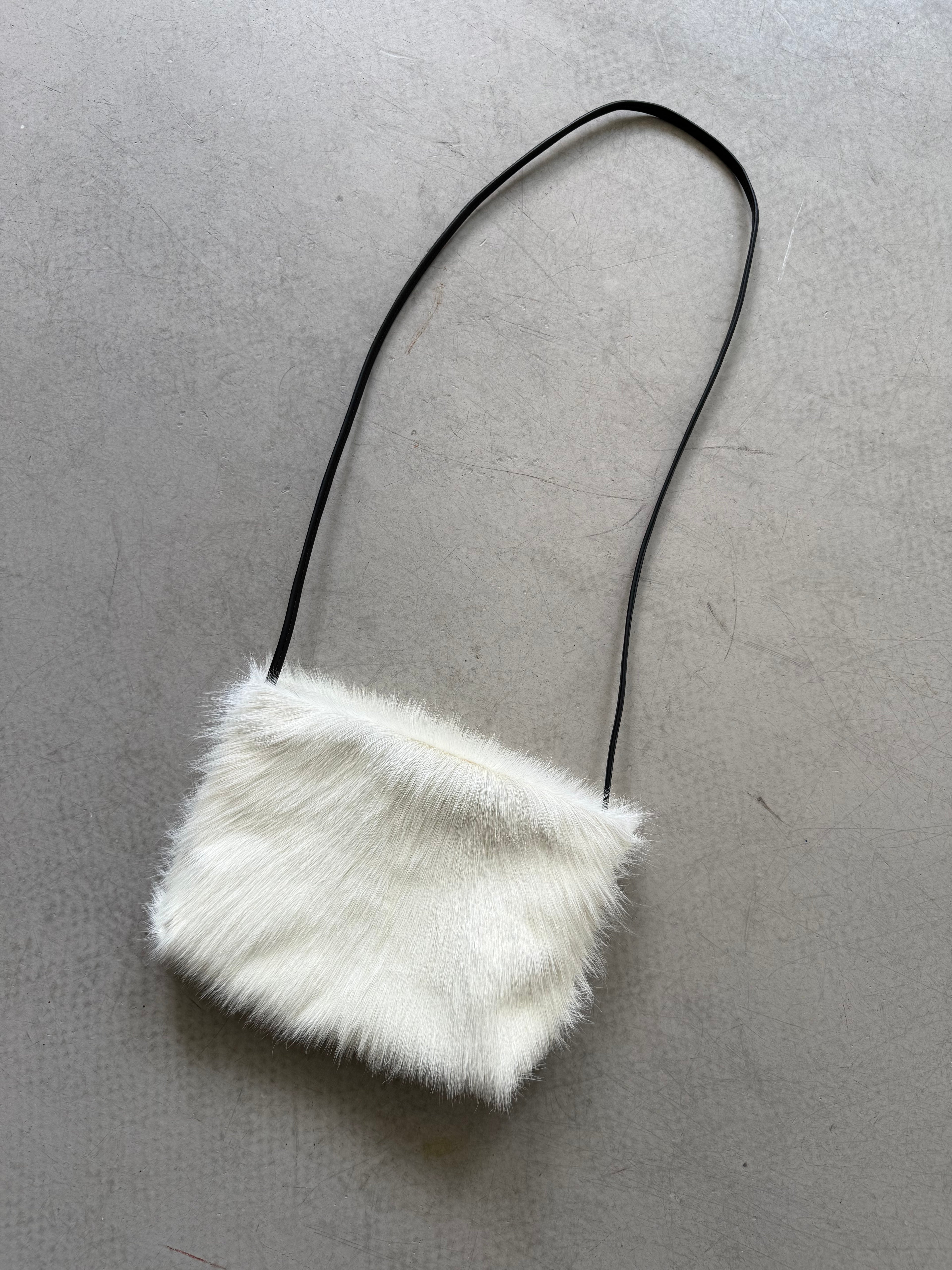 white goat fur crossbody bag