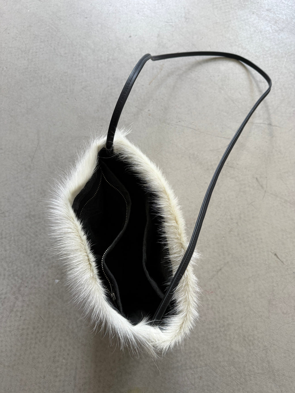 white goat fur crossbody bag