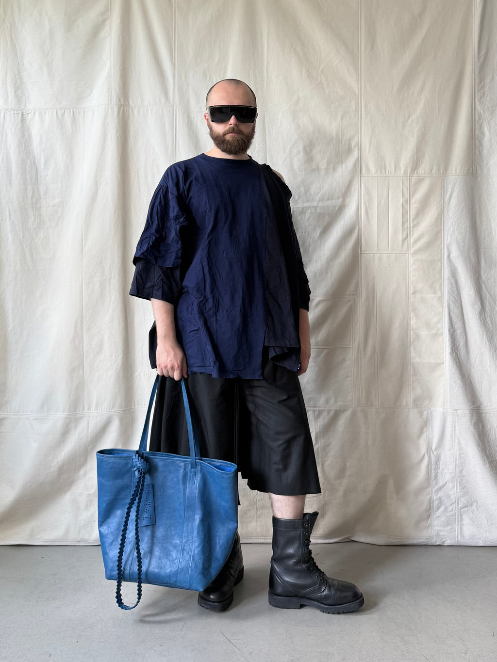 cobalt blue leather tote