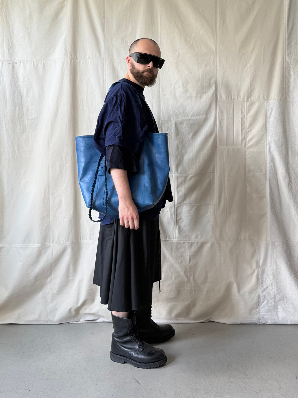 cobalt blue leather tote