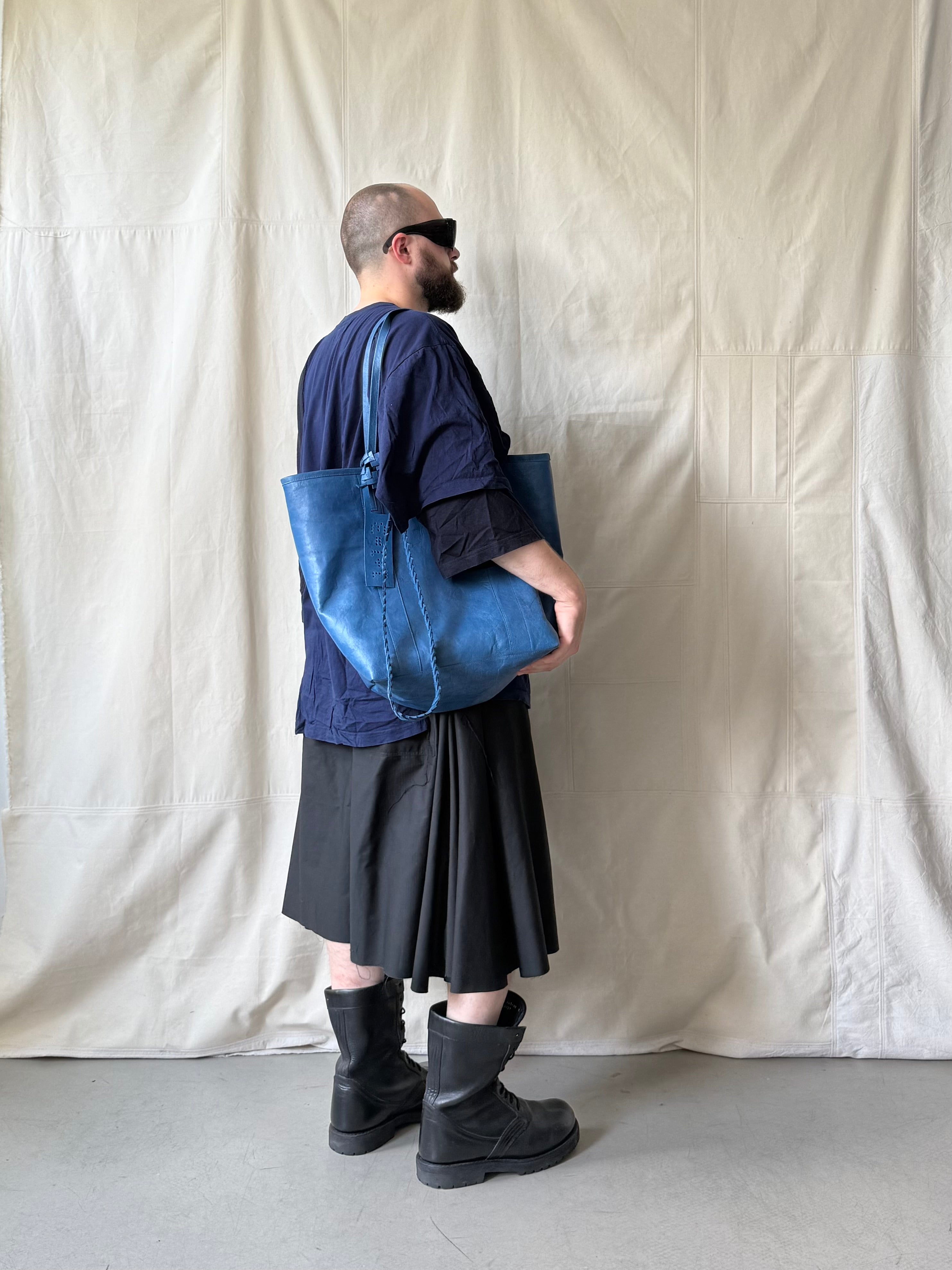 cobalt blue leather tote